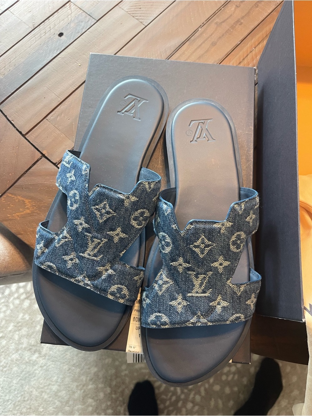 Louis Vuitton Navy Monogram Denim Slide Sandals - Picture 2 of 2